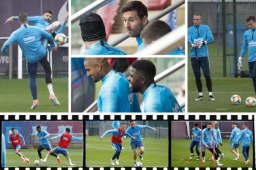 El FC Barcelona entrenó por última vez en la temporada cerrando filas para el encuentro final de la Copa del Rey contra el Valencia en el Benito Villamarín de Sevilla. El equipo culé recuperó un poco la alegría y practicó bajo la lluvia.