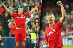 Erling Braut Haland marcó tres goles con la camiseta del Salzburgo ante el Genk de Bélgica.