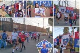 Este sábado Olimpia enfrentará al Motagua por el encuentro de vuelta del Torneo Clausura 2021 por la final. Los merengues buscan remontar y minutos antes del encuentro, la afición se ha revolcado en alrededores del inmueble para mostrar su apoyo. Foto: Carlos Castellanos.