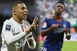 Mbappé marcó triplete en el triunfo del PSG y recibió el reconocimiento del brasileño Vinicius.