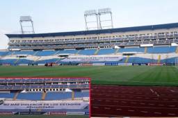 Esta es la manda que adorna las graderías del estadio Olímpico de San Pedro Sula donde Olimpia juega a puerta cerrada contra el Plaza Amador.