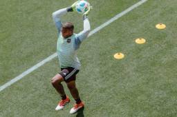 El portero hondureño Luis 'Buba' López cuando se entrenaba con Los Ángeles FC de la MLS donde se recuperó de la lesión en el peroné. Foto cortesía