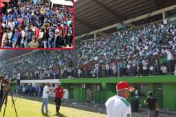 Los aficionados del Platense y Motagua colmaron el estadio Excélsior de Puerto Cortés en la gran final del torneo Apertura. Fotos DIEZ