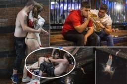 Aficionados ingleses que habían salido a las calles para celebrar el pase a la final del mundial de Rusia, terminaron hundidos en el alcohol, mujeres casi desnudas y otros lanzándose a ríos.