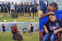 El pequeño Luis pasó un bonita tarde junto al plantel de Motagua en el Nacional. Foto: Ronal Aceituno.