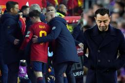 Gavi se retiró lesionado en la rodilla derecha contra Georgia en partido clasificatorio a la Euro 2024. FOTO: AFP.