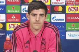 Courtois durante la conferencia de prensa en Amsterdam previo al partido contra el Ajax.