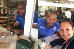 El hondureño Wilson Palacios mientras servía café en un centro comercial de la ciudad de Miami, Florida. Fotos cortesía