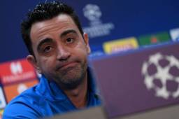 Xavi en su primera rueda de prensa en Champions como entrenador del FC Barcelona.