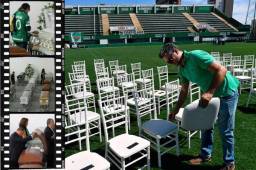 Mientras en Colombia se identifican los cuerpos de los fallecidos, el Chapecoense prepara en Brasil un velatorio colectivo en el estadio Arena Condá para que unas 100.000 personas puedan despedirse de los ídolos. Acá las imágenes.