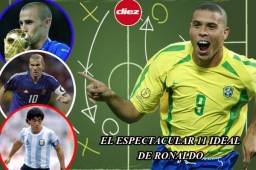 El exdelantero brasileño y campeón del Mundo, Ronaldo Nazario, publicó este sábado su 11 ideal de cara al Mundial de Rusia 2018. Como es una costumbre previo a la Copa del Mundo, el 'Fenómeno' dio a conocer a su equipo histórico en el que dejó fuera a Cristiano Ronaldo e incluyó a una figura del Barcelona. Además él mismo se incluye en este cuadro lleno de estrellas.