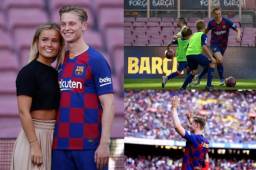 Mikky Kiemeney, novia de Frenkie de Jong, se robó la mirada de todos hoy en el estadio del Barcelona durante la presentación de De Jong.