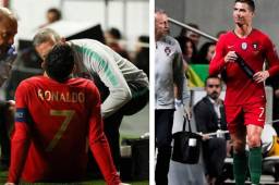 Cristiano Ronaldo no pudo terminar ni el primer tiempo en el partido de Portugal ante Serbia.