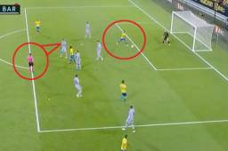 Así fue la definición del Choco Lozano en la jugada anulada luego que el jugador del Barcelona, Sergio Busquets, lanzó un segundo balón a la cancha. Foto especial