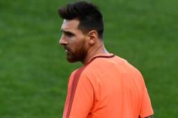 Messi durante el entramiento previo al partido contra el Sporting de Lisboa.
