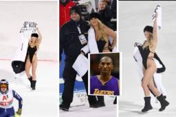 La modelo estadounidense que invadió la final de la Champions League pasada, Kinsey Wolanski, ahora hace lo mismo en una competencia de esquí por Kobe Bryant.