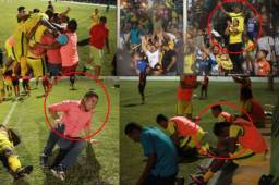 Los jugadores y entrenador del Social Sol no pudieron contener la emoción tras el triunfo sobre Marathón y estallaron en júbilo en el estadio de Olanchito.