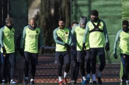 Los jugadores del Barcelona en el entrenamiento.