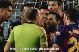 Messi le señaló al árbitro Mateu Lahoz que Dembélé todavía no habla español.