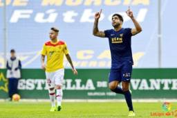 El delantero hondureño Jonathan Mejía ha marcado 11 goles esta temporada con el UNCAM Murcia de la segunda división de España. Foto cortesía La Liga