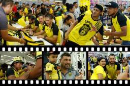 El Real España fue arropado por sus aficionados con quienes compartieron en la tienda Diunsa. Los jugadores se mostraron tranquilos previo al choque ante Olimpia.