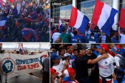 Olimpia ha viajado a Canadá para su duelo del martes ante Montreal Impact en los cuartos de final de Liga de Campeones. Los Albos viajaron de Tegucigalpa a Atlanta y de ahí a Montreal. En fotos te mostramos el banderazo de la UltraFiel y cómo despidieron al club merengue. Fotos: Ronal Aceituno.