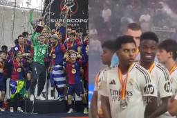 Los jugadores del Real Madrid vieron como los del Barcelona levantaron la Supercopa de España en Arabia.