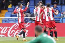 El hondureño Antony 'Choco' Lozano festeja con sus compañeros su golazo ante Villarreal que significó el 2-0 en favor del Girona. Foto @LaLiga