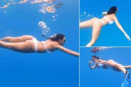 Georgina Rodríguez aprovechando el clima cálido para nadar en las aguas del Meditarráneo.