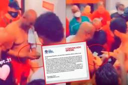 Momentos cuando los jugadores del Olimpia, Jorge Benguché y Edrick Menjívar, recibían los dólares que repartió el presidente del Inter de Surinam. Foto especial