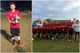 Bralyn Perdomo, posando con el trofeo de campeón de la Liga Rafael Paz de Potrerillos, Cortés.