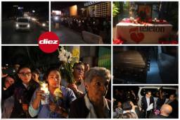 Los restos del presidente del Olimpia ya son velados en Funerales La Auxiliadora de Suyapa. A su arribo a Tegucigalpa el féretro hizo un recorrido donde recibió aplausos y homenajes. Fotos Ronald Aceituno