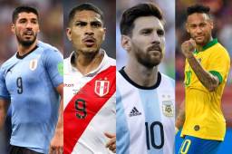 Luis Suárez, Paolo Guerrero, Lionel Messi y Neymar, cuatro grandes protagonistas de la eliminatoria de Conmebol.