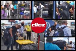 El ahora extécnico de la Selección de Honduras, Fabián Coito, regresó a su país tras su aventura al frente de la Bicolor. El uruguayo se marchó mudo y cargando todas sus maletas de equipaje. Fotos Carlos Castellanos