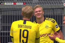 Haaland y sus compañeros celebraron sin tocarse, pero con un baile peculiar.