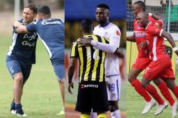 Los jugadores extranjeros Gonzalo Klusener de Motagua, Yustin Arboleda del Olimpua y Jefferson Viveros y Jamal Charles del Real Sociedad.