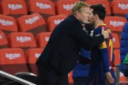 Lionel Messi junto a Ronald Koeman después del triunfo ante el Real Sociedad.