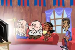 Rafael Ferrari acompañado de sus amigos viendo el partido del Real Madrid contra el Barcelona.