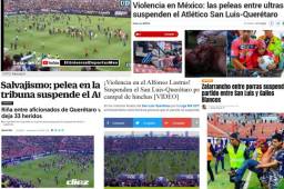 El 'Clásico del Centro', que se disputó en la jornada 14 de la Liga MX, se suspendió debido al enfrentamientos entre barras y la invasión de los aficionados al campo. Esta fue la reacción de algunos medios internacionales.