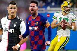 Cristiano Ronaldo, Lionel Messi y Aaron Rodgers se ubican entre los deportistas mejores pagados del mundo.