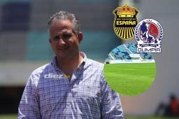 El presidente del Real España, Elías Burbara, realizó un recorrido por el estadio Morazán junto a Mario Moncada. Foto: Mauricio Ayala.