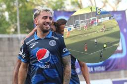 Doblete de Agustín Auzmendi en el duelo entre Motagua y UPNFM. Foto. Andro Rodríguez.