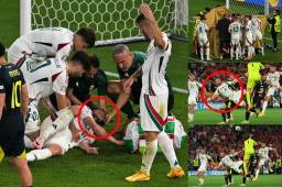 El delantero húngaro Varas, evacuado en camilla tras caer sobre la nuca. Esto informan sobre el estado del jugador.