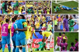 Colombia se clasificó a los octavos tras vencer 1-0 a Senegal. Yerry Mina anotó el solitario gol y tras el juego hizo esto. Fotos AFP y EFE