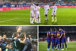 Real Madrid y Barcelona están igualados en puntos en la tabla de posiciones. La Real Sociedad está en el tercer lugar.