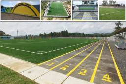 Los amantes del fútbol y de los deportes en Campamento, Olancho tienen ahora una nueva opción para ejercitarse. Este domingo fue inaugurado el pequeño, pero muy bonito y moderno estadio 'Cornelio Santos'. Fotos: Municipalidad de Campamento