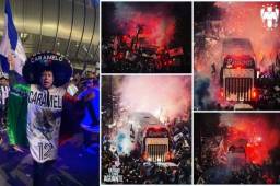 La afición de Rayados de Monterrey abarrotó el estadio BBVA Bancomer en la final de ida. Cuando el club de llegó, un mar de personas lo esperaban.