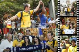 Los primeros aficionados australianos que llegaron a San Pedro Sula se han sorprendido de la forma en que fueron recibidos y bailaron punta y se enamoraron de las cervezas y las baleadas. Fotos DIEZ Neptalí Romero