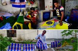 En Bangladesh trabajan día y noche en la fabricación de banderas de los equipos mundialistas.