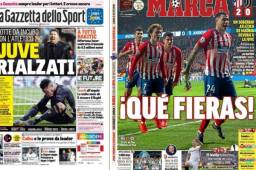 El Atlético de Madrid y su victoria ante la Juventus de Cristiano Ronaldo en Champions, acaparan todas las portadas de los principales medios internacionales.